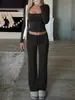 Conjunto de Dos Piezas para Mujer: Top Casual de Punto de Manga Larga Color Sólido con Cuello Cuadrado y Pantalones Casuales, Nuevo Estilo Europeo y Americano Otoño/Invierno 2026 Transfronterizo