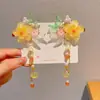 Acessórios de Cabelo Hanfu para Meninas, Presilhas de Cabelo com Flor e Borla, Grampos de Cabelo Super Fada, Presilhas Laterais Estilo Chinês, Par Fofo de Presilhas