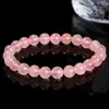 Pulsera de Ojo de Caballo Morado Rosa Gelatina Natural Cuentas Redondas de Cristal Rosa Pegajoso de Hielo Pulsera de una Sola Hilo Atrae Flor de Durazno Cristal para Niñas Venta al por Mayor