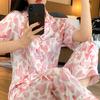Pijama Fino de Manga Corta y Pantalón Largo para Estudiantes Mujeres, Dulce y Cálido Conjunto para Estar en Casa, Conjunto de Dos Piezas que se Puede Usar Afuera, Estilo Nuevo, Seda de Hielo
