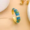 Anillo Transfronterizo Nuevo Chapado en Cobre Oro de 18 Quilates Flor Colorida Esmalte de Goteo Zirconia de Colores Incrustada Anillo Ajustable para Mujeres