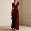 Moda Femenina Europea y Americana Otoño 2026: Nuevo Vestido Largo de Lujo Ligero de Gama Alta, Vestido de Color Sólido Estilo Francés
