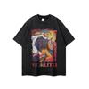 Camiseta de manga corta lavada de gran tamaño con estampado de dibujos animados de hip hop de la calle principal estadounidense, para hombres y mujeres, marca de moda.
