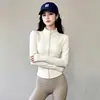 Chamarra de Yoga Cuello Alto Manga Larga Cremallera Cintura Corta Ceñidor Adelgazante Amigable con la Piel Fitness Running Versátil Ajustada Ropa Deportiva Top