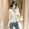 Suéter de punto abierto de manga larga de color liso para mujer de principios de otoño, una capa base ligera y elegante con efecto adelgazante, estilo coreano y un top chic