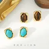 Pendientes de Piedra Natural de Lujo Ligero para Otoño e Invierno, Pendientes Personalizados Retro de Turquesa, Pendientes Versátiles de Ojo de Tigre de Moda de Gama Alta para Mujer