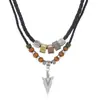 Collar de Moda Retro Europeo y Americano de Venta Caliente Transfronterizo Tejido a Mano Aleación Flecha Hilo de Cera de Cuero Cuentas de Madera Collar de Doble Capa