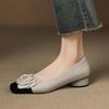 Sapatos de Salto Baixo Estilo Francês com Camélia para Mulheres, Lançamento Verão 2026, Bico Quadrado Confortáveis de Couro, Adequados para o Trabalho e Uso Profissional, Sapatos de Mãe