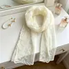 Bufanda de seda bordada floral de encaje blanco estilo coreano para mujer, fina y transpirable, versátil, elegante y con estilo, bufanda decorativa para el cuello para primavera y verano