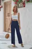 Calça Reta Fluida de Cintura Alta Lisa com Cordão de Perna Larga para Mulheres - Lançamento Primavera/Verão 2026 Europeu e Americano