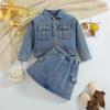 Samgamibaby Roupa Infantil Transfronteiriça Primavera & Outono Novo Conjunto Jeans para Meninas Jaqueta da Moda de Manga Comprida Calças Boca de Sino