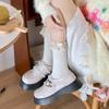 Meias Femininas Meias de Algodão Primavera e Outono marrom Laço Bonito Japonês Vintage Pano Renda Outono e Inverno Meias Empilhadas