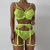 Popular Europeo y Americano Transfronterizo de Amazon Sexy Noche de Navidad Discoteca Sexy Encaje Atado Círculo para Pierna Ropa Interior Sexy Conjunto de Tres Piezas