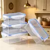 Caixa de armazenamento para geladeira de cozinha doméstica, caixa selada, caixa de armazenamento retangular, caixa de armazenamento de plástico transparente empilhável para uso diário