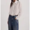En stock fabricante mayorista 2026 modelo nuevo color liso encaje bordado floral manga larga holgada camisa para mujer
