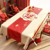 Toalha de Mesa de Ano Novo Vermelha, À Prova de Óleo e Impermeável, Novo Modelo 2025, Toalha de Mesa Festiva com Atmosfera de Ano Novo e Palavras Felizes para Mesa de Jantar e Mesa de Centro