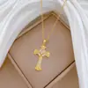 [Aço Titânio] Cruz Totalmente Cravejada Luz Luxo Luxuosa Corrente de Clavícula Fácil de Combinar Corrente de Aço Titânio