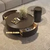 Mesa de centro minimalista de pizarra de lujo ligero italiano Mesa de té de vidrio para sala de estar de apartamento pequeño moderno Mesa de té de vidrio para el hogar Combinación de mesa de centro redonda grande y pequeña