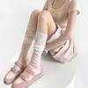 Nuevos calcetines de algodón para pantorrilla de miu de primavera y verano con encaje vertical y costuras de encaje, blancos, combinan con todo, calcetines de felpa grises