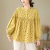 Outono 2025 Roupas Estilo Literário Estampa de Bolinhas Renda Solta Gola Alta Cardigã Feminino Camisa de Manga Longa Atacado