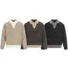 Ropa para Hombre Beijie 2025 Invierno Nuevo Suéter de Bloques de Color Falso de Dos Piezas para Hombre de Punto Cuello Solapa Holgado Pulóver Superior