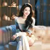Suéter de mohair listrado branco para mulheres, novo estilo outono e inverno 2026, macio e doce, top de malha pullover versátil