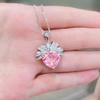 Collar con colgante de amor con traje de diamantes rosas en vivo de Tiktok, anillo y pendientes con forma de corazón y lazo, colgante con circonita rosa en forma de corazón.