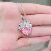 Collar con colgante de amor con traje de diamantes rosas en vivo de Tiktok, anillo y pendientes con forma de corazón y lazo, colgante con circonita rosa en forma de corazón.