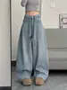 Jeans Brilhante Estilo Americano Resistente Cravejado de Strass para Mulheres, Outono/Inverno 2026, Calças Scimitar Largas e Soltas, Calças de Comprimento Total