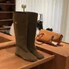 Versión Piel de Vaca Retro Hebilla Pequeña Dorada Cuero Genuino Botas de Suela Gruesa para Mujer Hebilla de Cinturón Tacón Grueso Botas de Caballero Botas Altas Botas