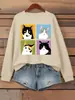 Sudadera con Diseño de Gatos Mirando Ropa Cómoda Pulóver de Cuello Redondo Hip Hop para Mujer Todo Fósforo para Mujeres