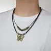 Collar tejido con cuentas de madera y correa de cera impermeable para hombre, con colgante de mariposa de cobre antiguo de aleación de estilo étnico vintage