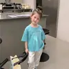 2024 Nuevo Estilo Ropa de Verano para Niños Camiseta de Manga Corta para Bebé Niñas Algodón Puro Tops Blancos con Letras Versátil Versión Coreana 6