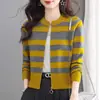 Otoño/Invierno 2026 Ropa de Madre Suéter Rayado para Mujer Cuello Redondo Holgado Cardigan Corto con Cremallera Prendas de Punto Prendas de Abrigo Top