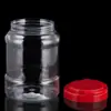 Pote de armazenamento PET de grau alimentício, alta vedação, grande capacidade, transparente, boca larga com alça para grãos e chá