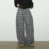 Calça Comprida Versátil Unissex Nova Tendência Streetwear Hip-Hop Europeia e Americana Casual Blocos de Cor Xadrez Solta
