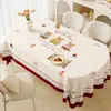 Toalha de Mesa Estilo Creme, Impermeável e à Prova de Óleo, Jogo Americano Sem Lavagem, Toque de Luxo Leve de Alta Qualidade, Toalha Oval para Mesa de Centro Estilo Ins com Xadrez