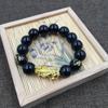 14 PCT pulsera de cuero dorado imitación obsidiana para pluma actividades regalo pequeño cuentas de vidrio negro pulsera valiente