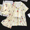 Conjunto de Pijama de Tres Piezas Simple Casual de Nube Verano Nuevo Manga Corta Shorts Pantalones Largos Ropa de Casa Delgada Verano Lindo