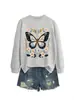 Amazon eBay Estación Independiente Moda Casual Temperamento Camisa con Capucha de Manga Larga Redonda Flores Rosas Otoño Invierno para Mujer