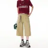 Shorts jeans leves para homens, perna larga, comprimento de três quartos, estilo vintage, marca da moda de verão, estilo japonês e americano, corte reto solto