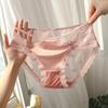 Calcinha de seda gelo da moda atacado sexy renda malha fina cintura baixa confortável respirável japonês vazado senhoras triângulo