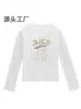 Top de manga larga para mujer, nuevo estilo primavera y otoño, cuello en U, hombro normal, estampado de gato de dibujos animados, corte ajustado, favorecedor, camiseta básica de moda para mujer