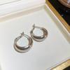 Pendientes de botón de metal redondos plisados con aguja de plata, pendientes retro sencillos franceses, pendientes elegantes de alta calidad, venta al por mayor de fábrica
