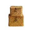 Cesta de Almacenamiento Tejida de Paja con Tapa, Caja de Regalo Tejida para Boda, Caja de Regalo para Acompañantes, Caja de Regalo de Ratán, Cesta de Almacenamiento para Boda