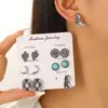 Brincos Étnicos Retrô Europeus e Americanos para Mulheres, Conjunto de Brincos de Liga Metálica com Chapéu de Cowboy Turquesa, Botas e Cavalo - Estilo Transfronteiriço