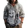 Camisa de Manga Longa Masculina de Verão Nova, Estilo Y2 Europeu e Americano, com Estampa 3D, com Capuz de Abertura Frontal, Venda Direta do Fabricante