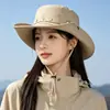 Novo chapéu de pescador de aba larga para uso externo, cor sólida com padrão de estrelas, estilo japonês, para mulheres, adequado para primavera e verão, proteção solar, versátil para pesca e caminhada