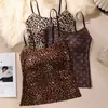 Ventas Directas de Fábrica Superventas Transfronteriza Camisola Sexy de Estampado de Leopardo Sin Costuras con Almohadillas en el Pecho Se Puede Usar por Fuera Otoño Invierno Ropa Interior Cepillada