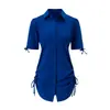 Vestido Camisa Nuevo Otoño/Invierno 2026 Europeo y Americano Ropa Femenina Europea y Americana Manga Corta Estilo con Cordón Moda Vestido de Color Sólido